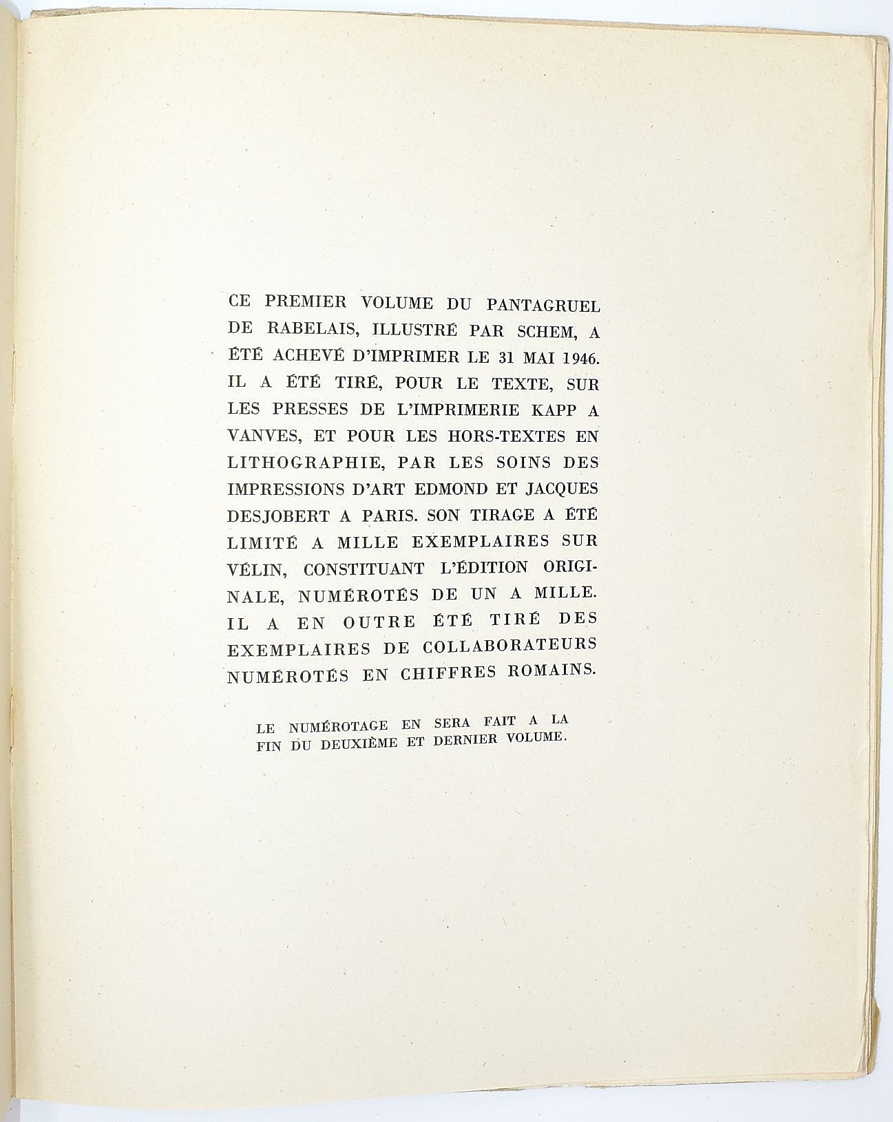 Rabelais, Pantagruel. Lithographies de Schem, 1946 (2 volumi)