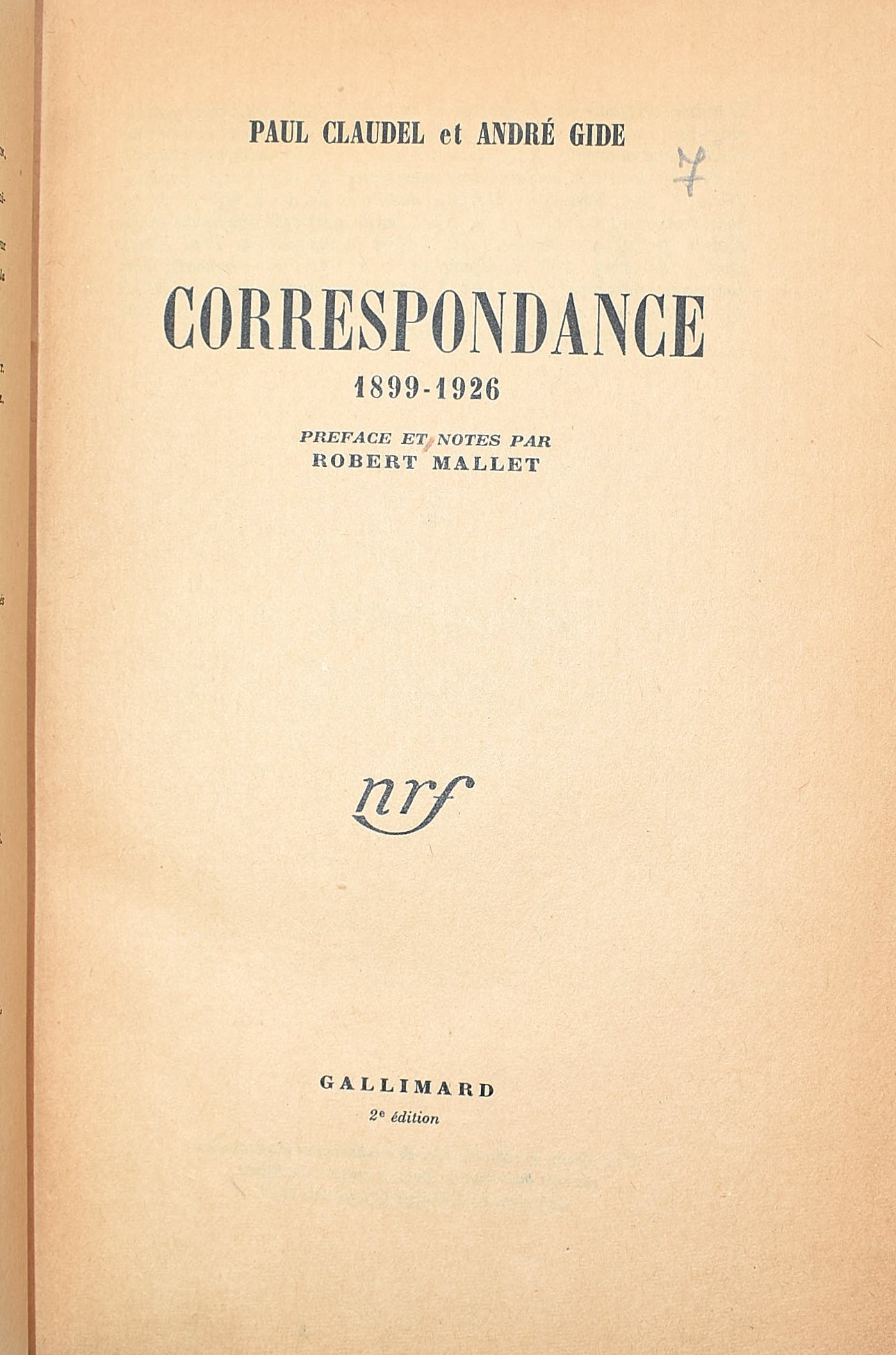 Paul Claudel e André Gide, Corrispondenza 1899–1926 (prefazione e note di Robert Mallet), 1949