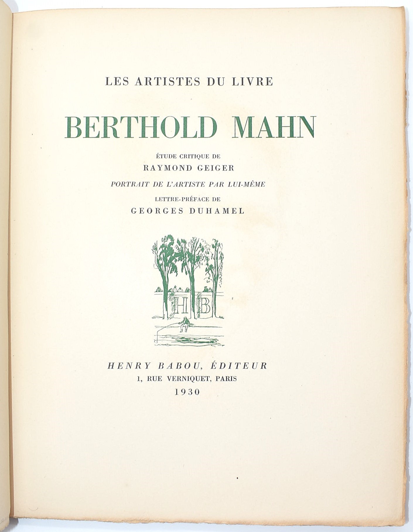 Berthold Mahn, Les artistes du livre. Lettera autografa e firmata (esemplare n. 659), 1930