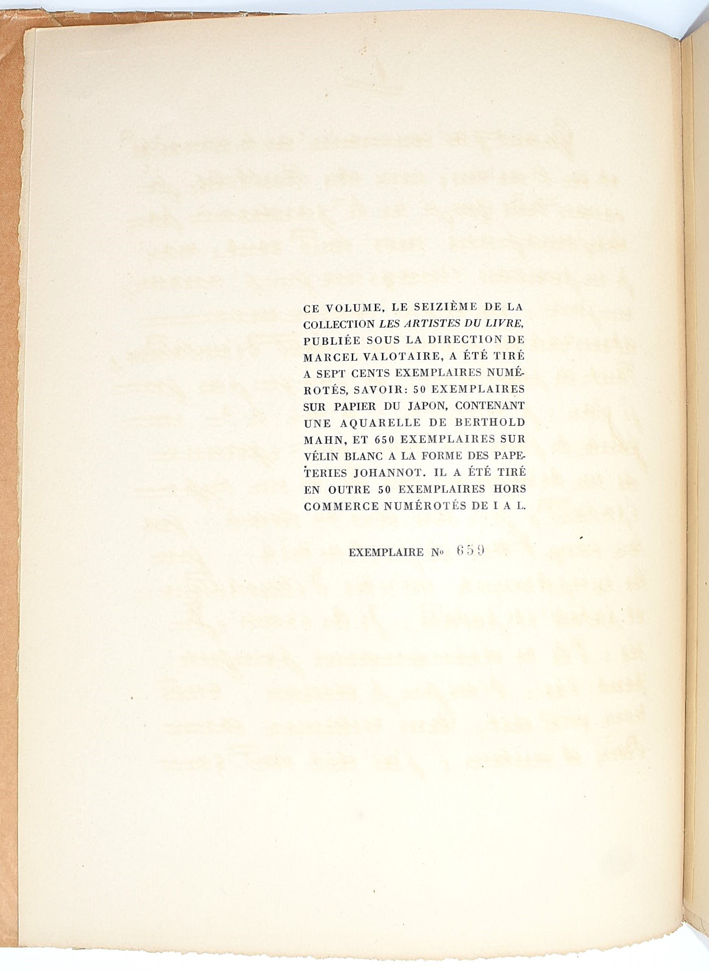 Berthold Mahn, Les artistes du livre. Lettera autografa e firmata (esemplare n. 659), 1930