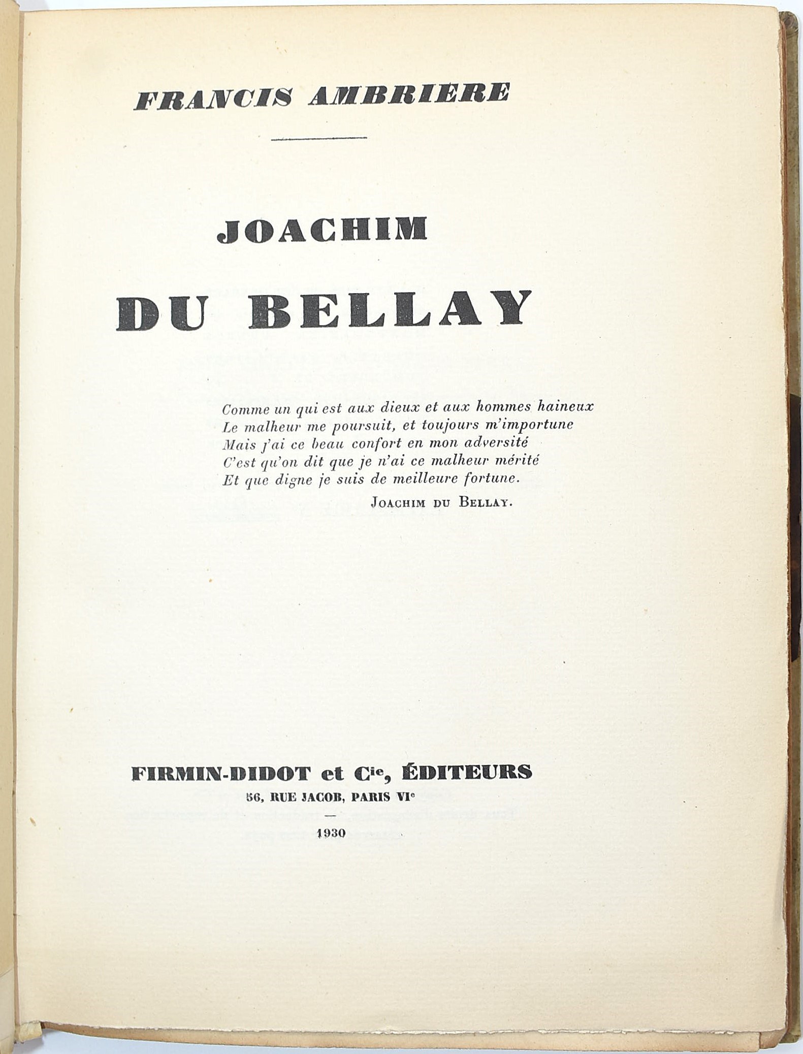Ambrière, Francis, Joachim Du Bellay (edizione limitata con dedica autografa), 1930