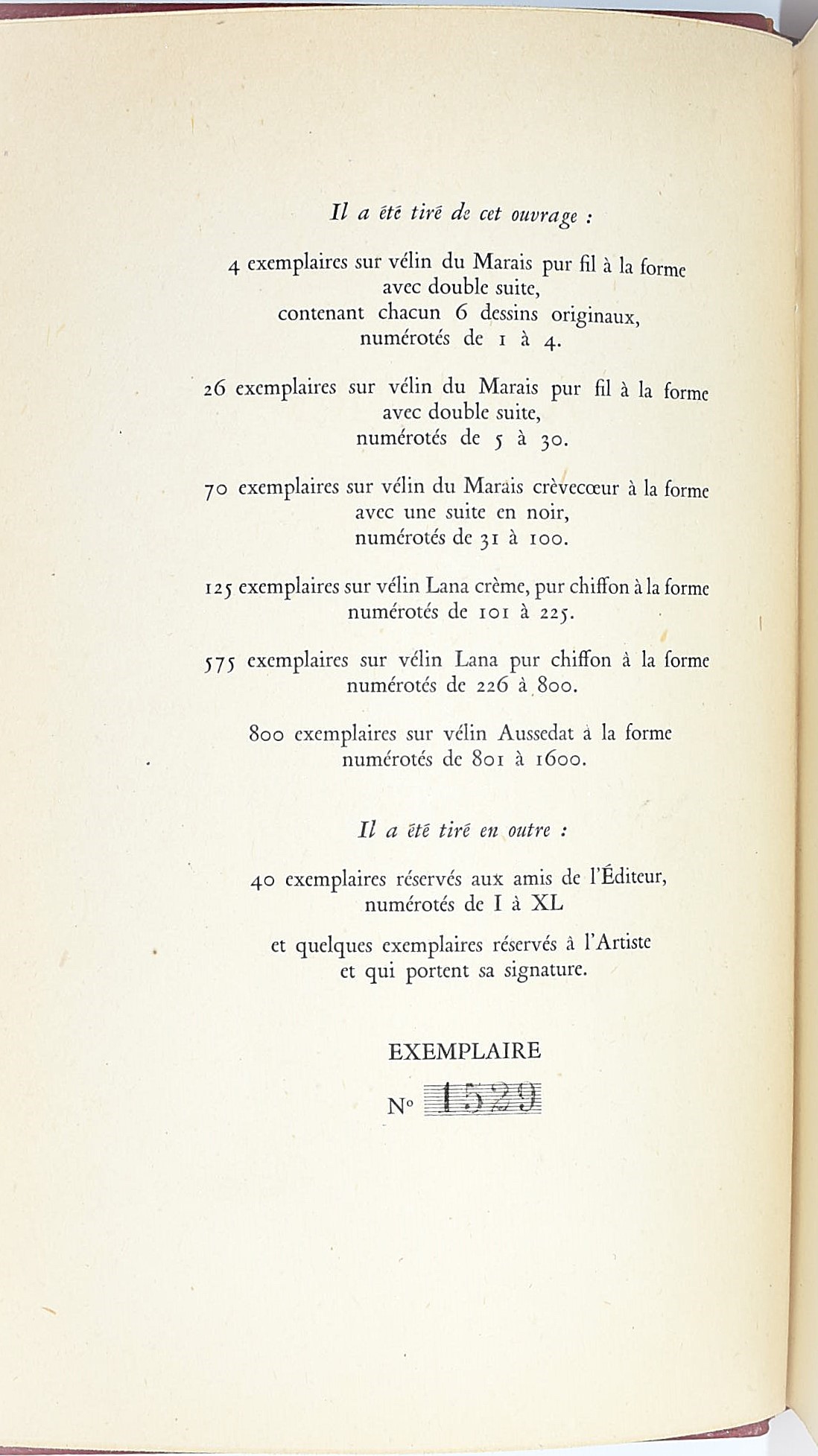 De la Bretonne, Restif: Mes Amours à vingt ans, 1947, esemplare n. 1529/1600