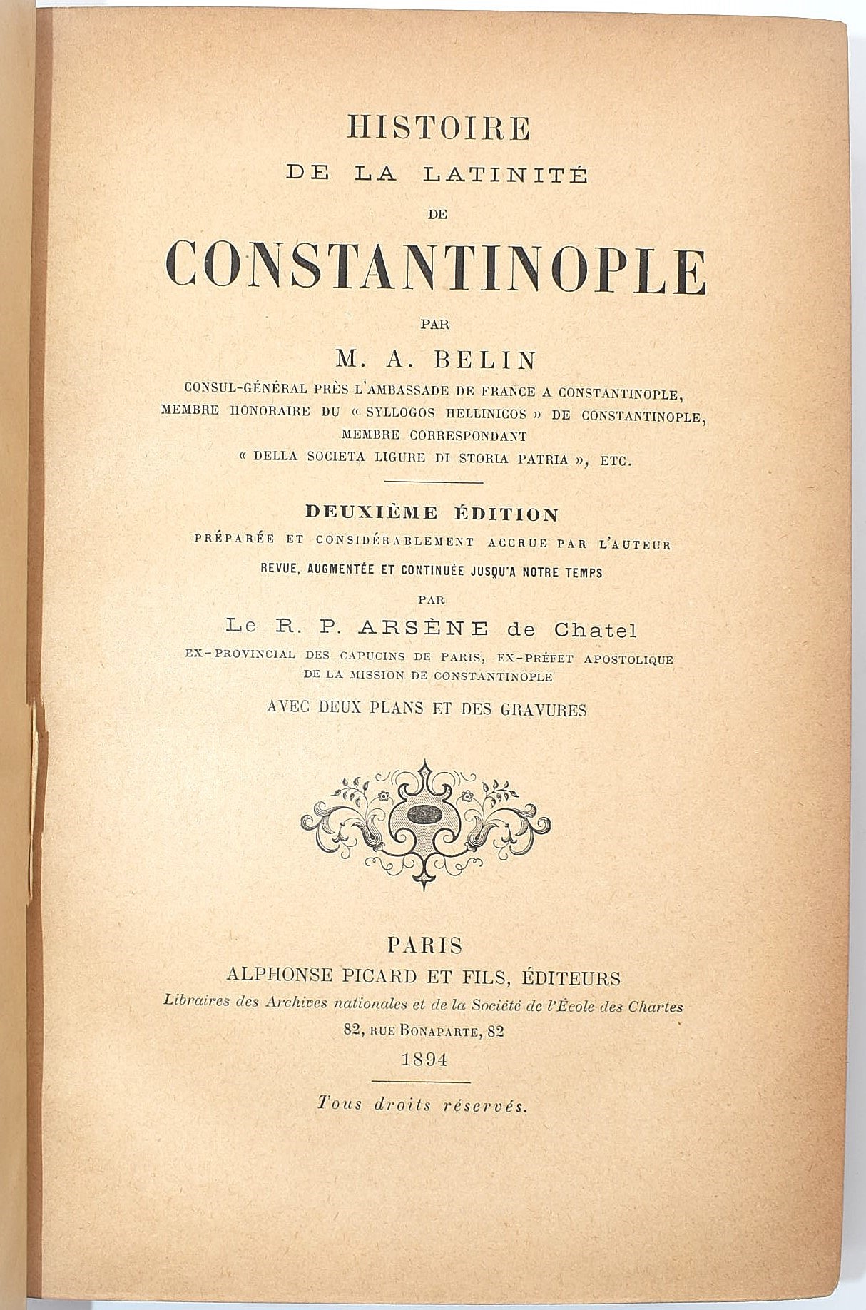 Belin (A.), Histoire de la latinité de Constantinople, 1894