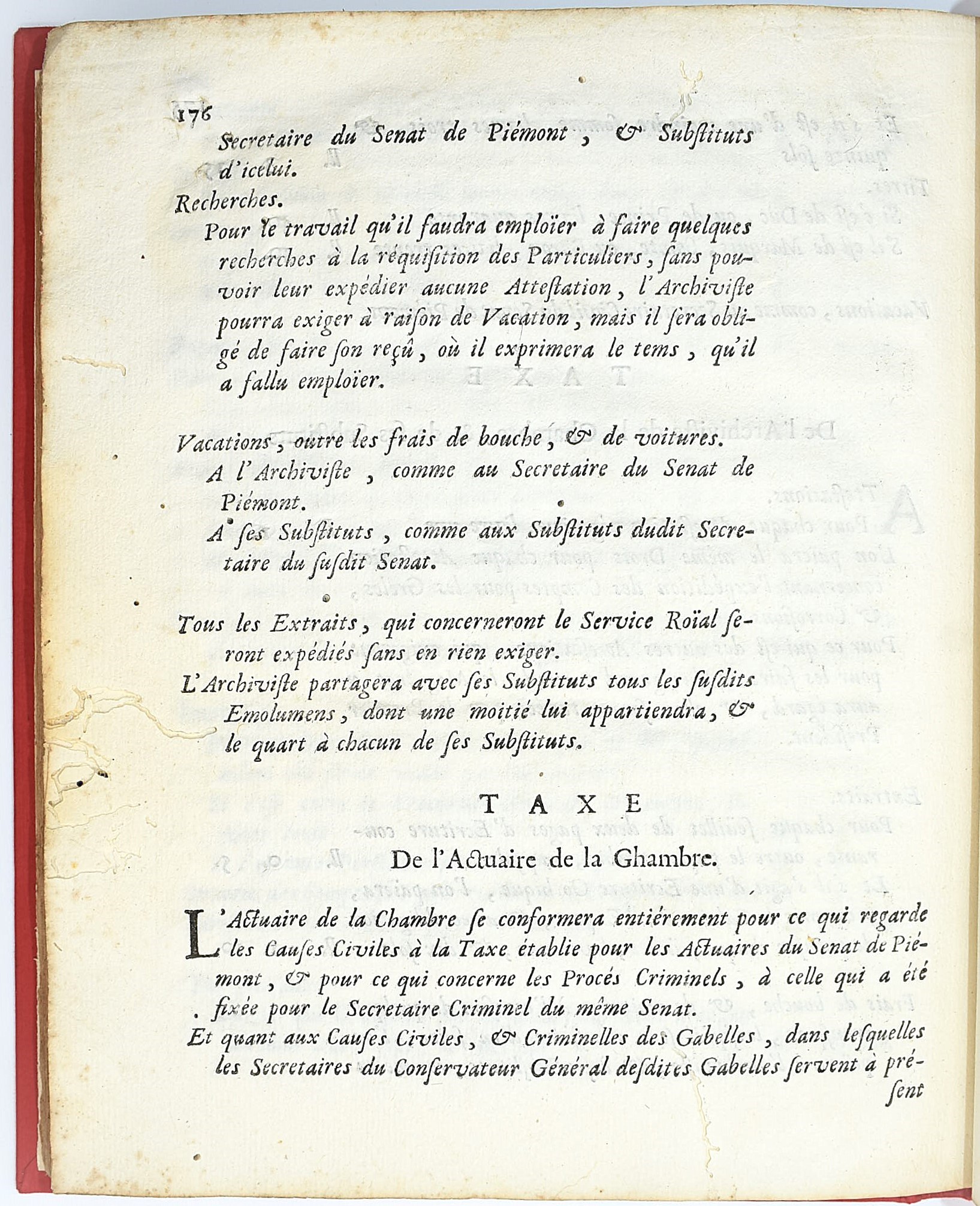 Torino, Accademie Royale, Taxe des emolumens et des droits pour les magistrats, tribunaux, & offi...