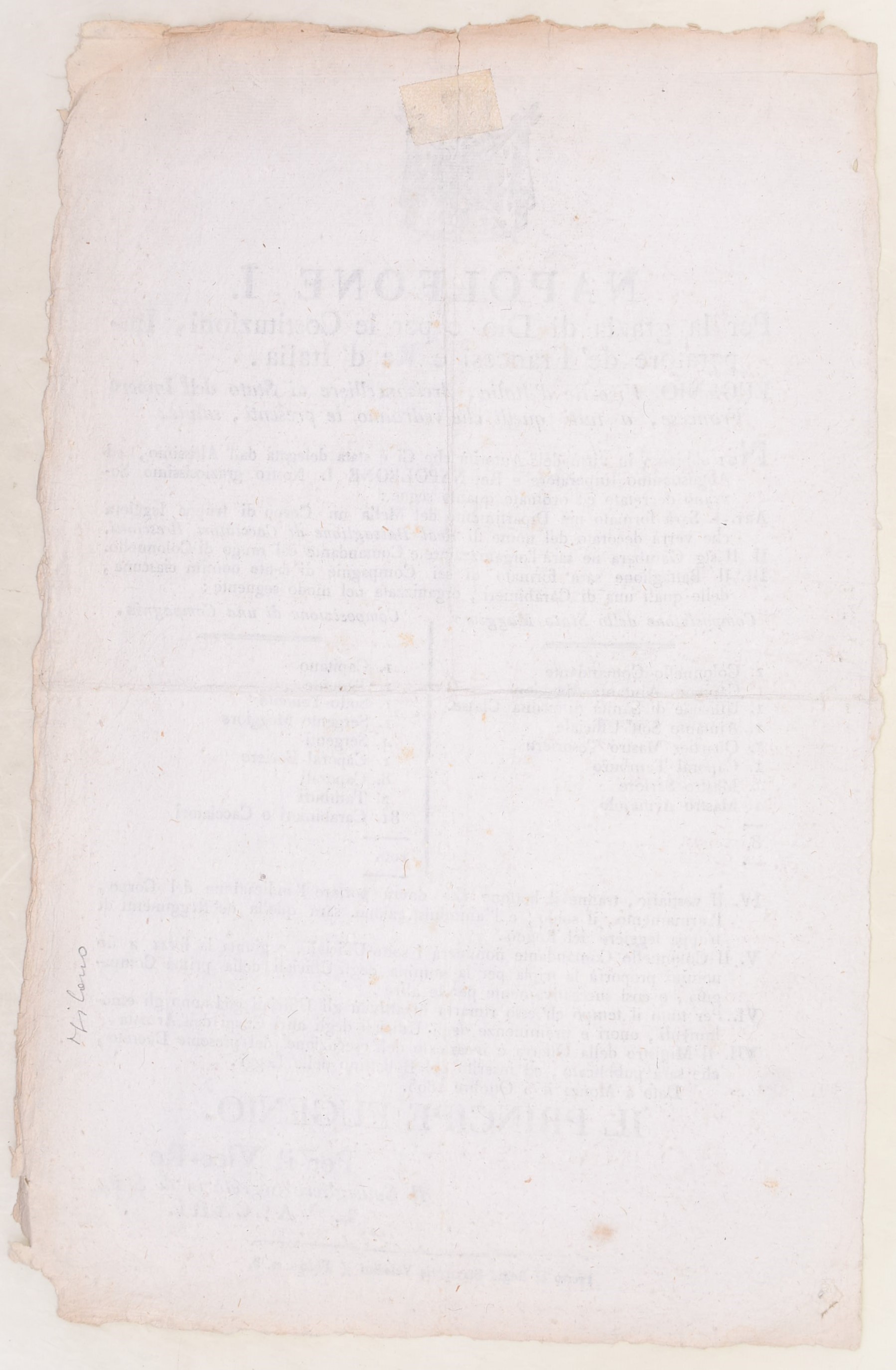Napoleone I, Decreto per i Cacciatori Bresciani, Monza 5 ottobre 1805