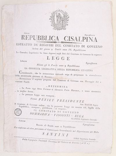 Repubblica Cisalpina, Legge per la Porta Marengo (Brescia, 1801)
