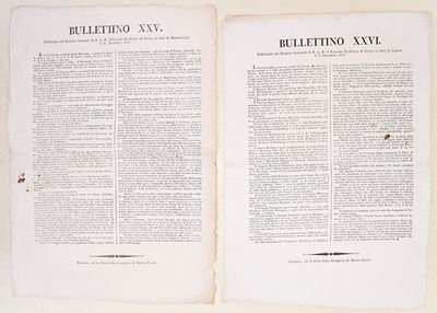 Bollettino XXV–XXVI della campagna del 1813 contro Napoleone, due proclami a stampa (Ravenna–Forl...