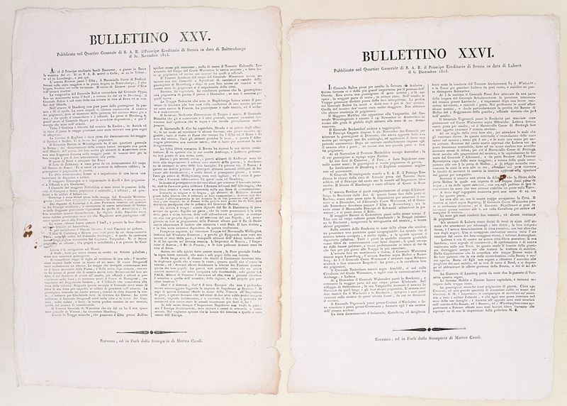 Campagna del 1813 contro Napoleone, Bullettino XXV–XXVI, Ravenna–Forlì (1813), due proclami a sta...