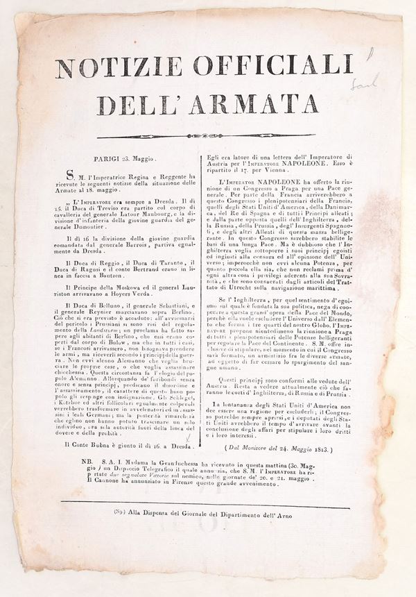 Notizie officiali dell’Armata – Bollettino napoleonico, Firenze, 1813