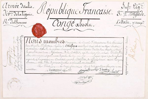 Congé absolu con sigillo – Léonard Massautze, fanteria leggera francese, 1803