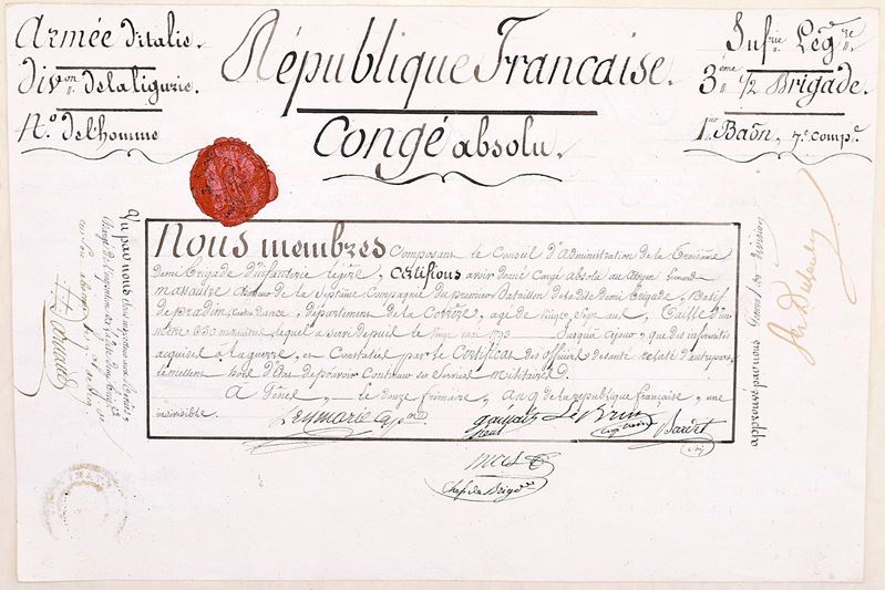 Léonard Massautze, Congé absolu con sigillo (1803)