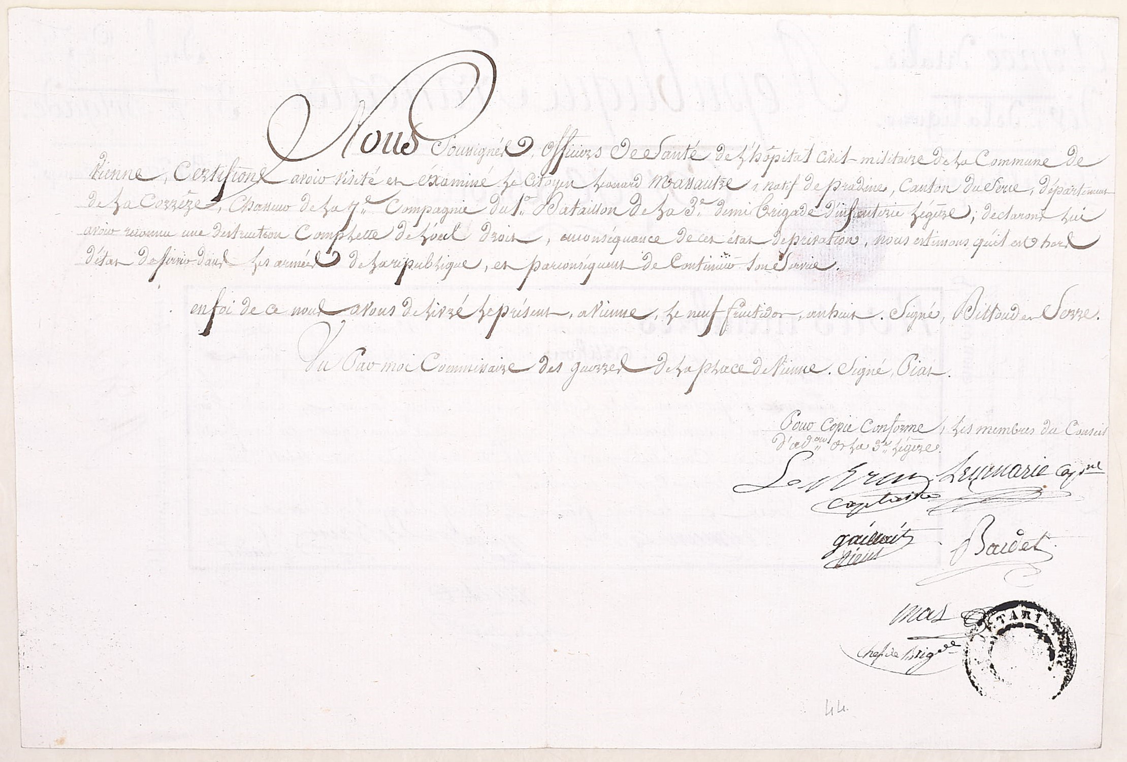 Léonard Massautze, Congé absolu con sigillo (1803)