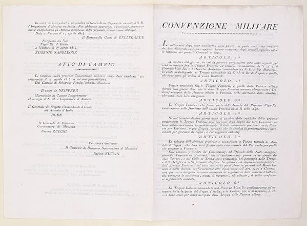 Convenzione militare tra truppe francesi, italiane e austriache, Verona e Mantova, 17 aprile 1814