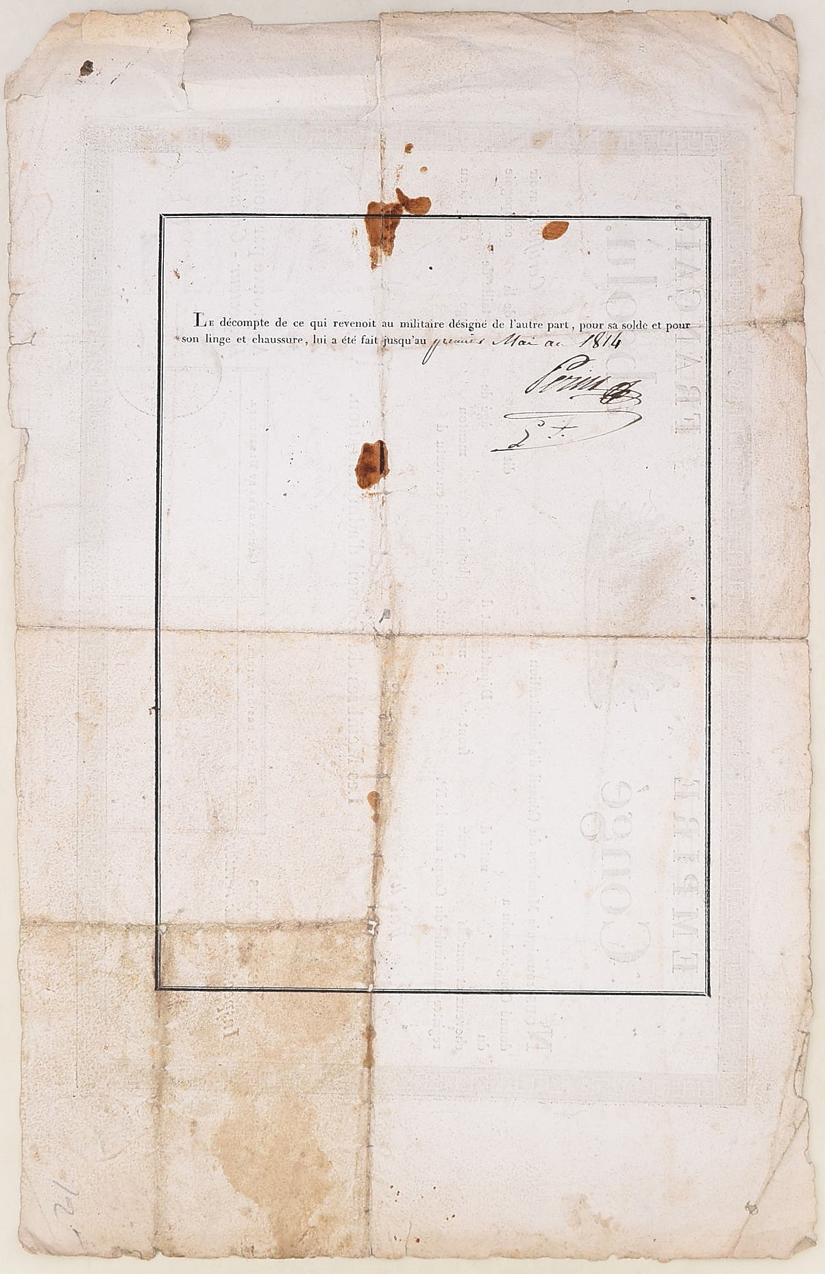 Congé absolu, documento militare francese, Francia, 1814