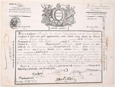 Congé absolu militare della Repubblica francese, Armée d’Italie, 1 novembre 1798