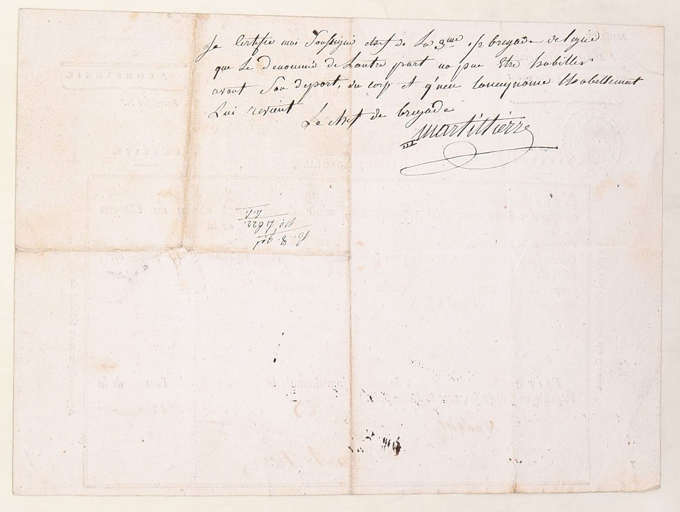 Congé absolu militare della Repubblica francese, Armée d’Italie, 1 novembre 1798