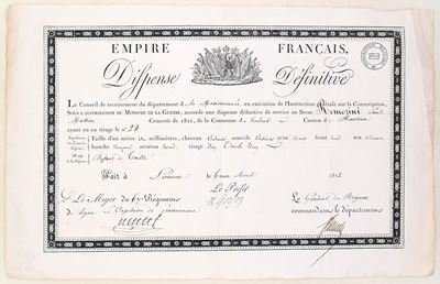Dispense définitive de service militaire, Impero Francese (Livorno), 30 aprile 1812