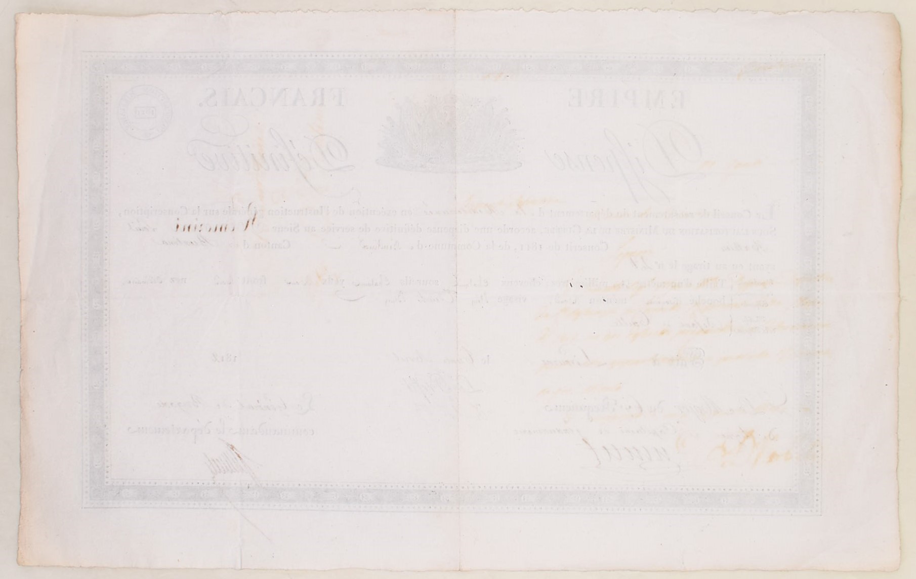 Dispense définitive de service militaire, Impero Francese (Livorno), 30 aprile 1812