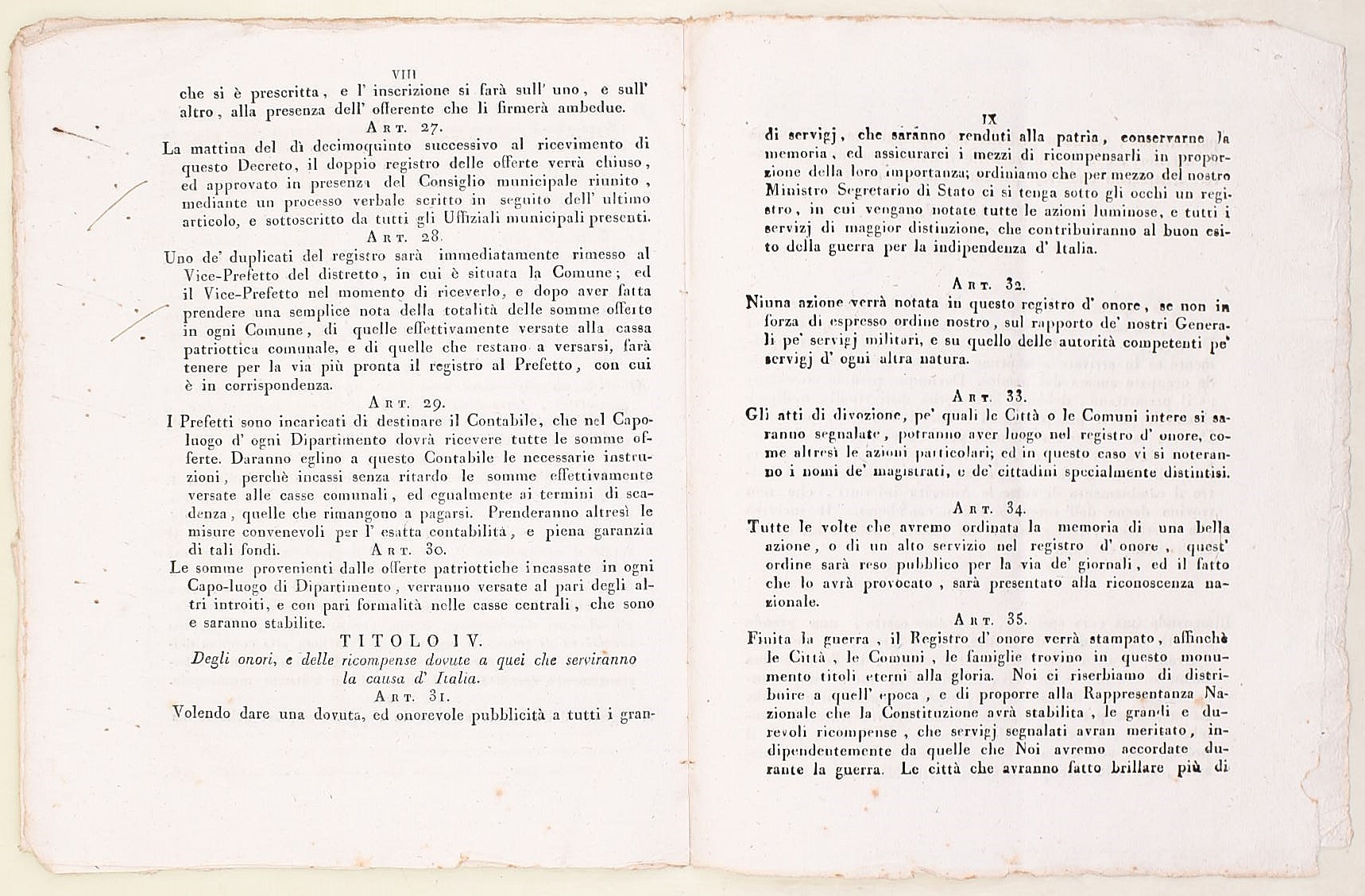 Gioacchino Napoleone (Gioacchino Murat), Decreto per la mobilitazione nazionale e la raccolta del...