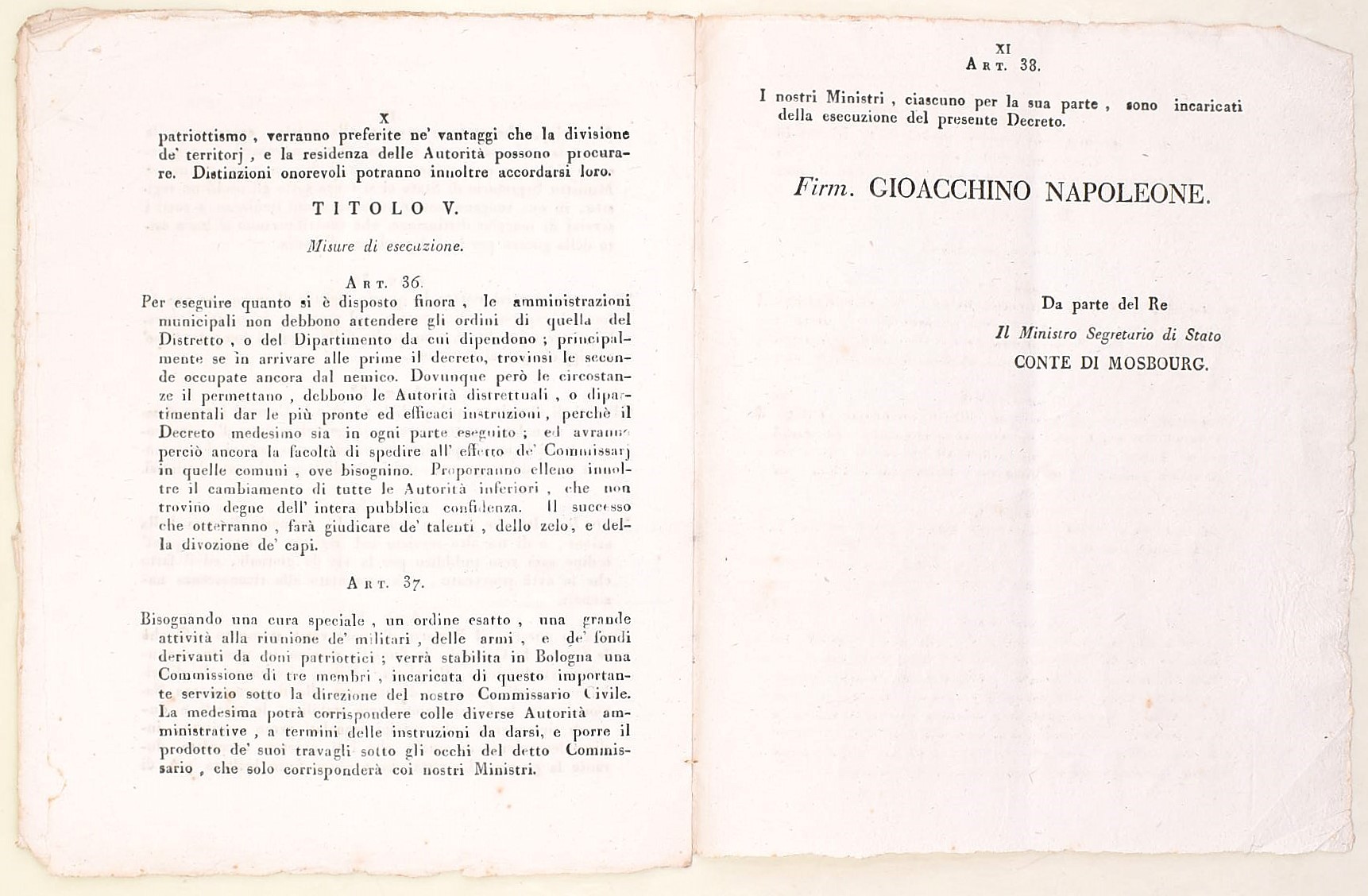 Gioacchino Napoleone (Gioacchino Murat), Decreto per la mobilitazione nazionale e la raccolta del...