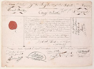 Congedo assoluto, documento manoscritto del Corpo Reale d’Artiglieria con sigillo in ceralacca ro...