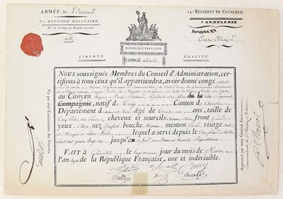 Repubblica Francese (1790), Congé absolu per militare del 14° Reggimento di Cavalleria