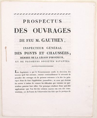 Prospectus des ouvrages de feu M. Gauthey, opuscolo a stampa, Francia (1808)
