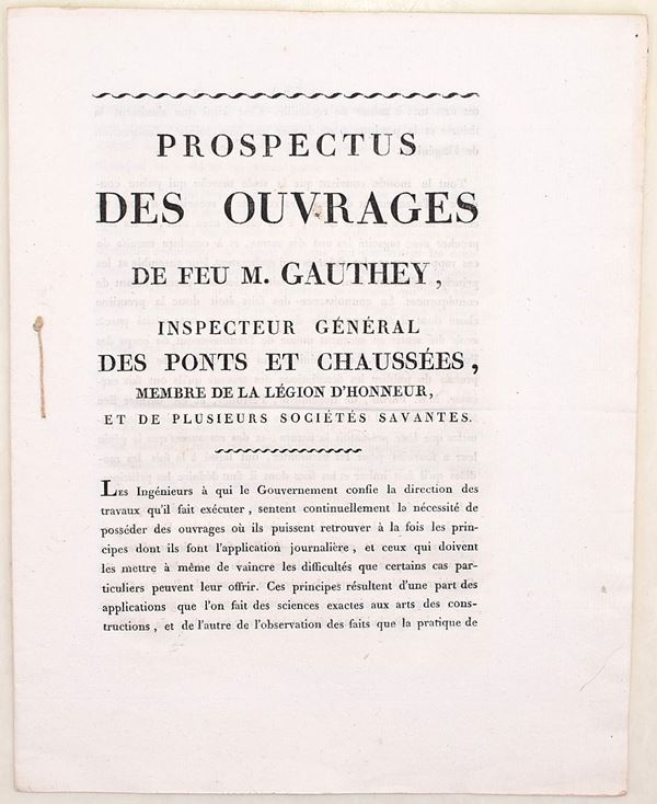 Prospectus des ouvrages de feu M. Gauthey, opuscolo a stampa, Francia, 1808