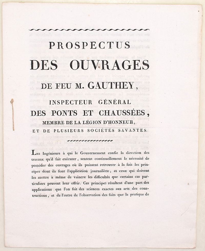 Jean-Rodolphe Perronet Gauthey, Prospectus des ouvrages de feu M. Gauthey (opuscolo a stampa, 180...