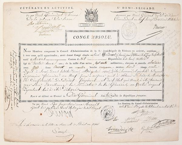 Congé absolu. Division militaire – 8e demi-brigade de vétérans, 1804-1805