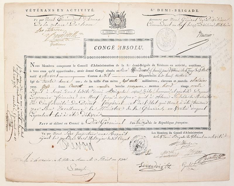 Congé absolu, Division militaire – 8e demi-brigade de vétérans (1804-1805)
