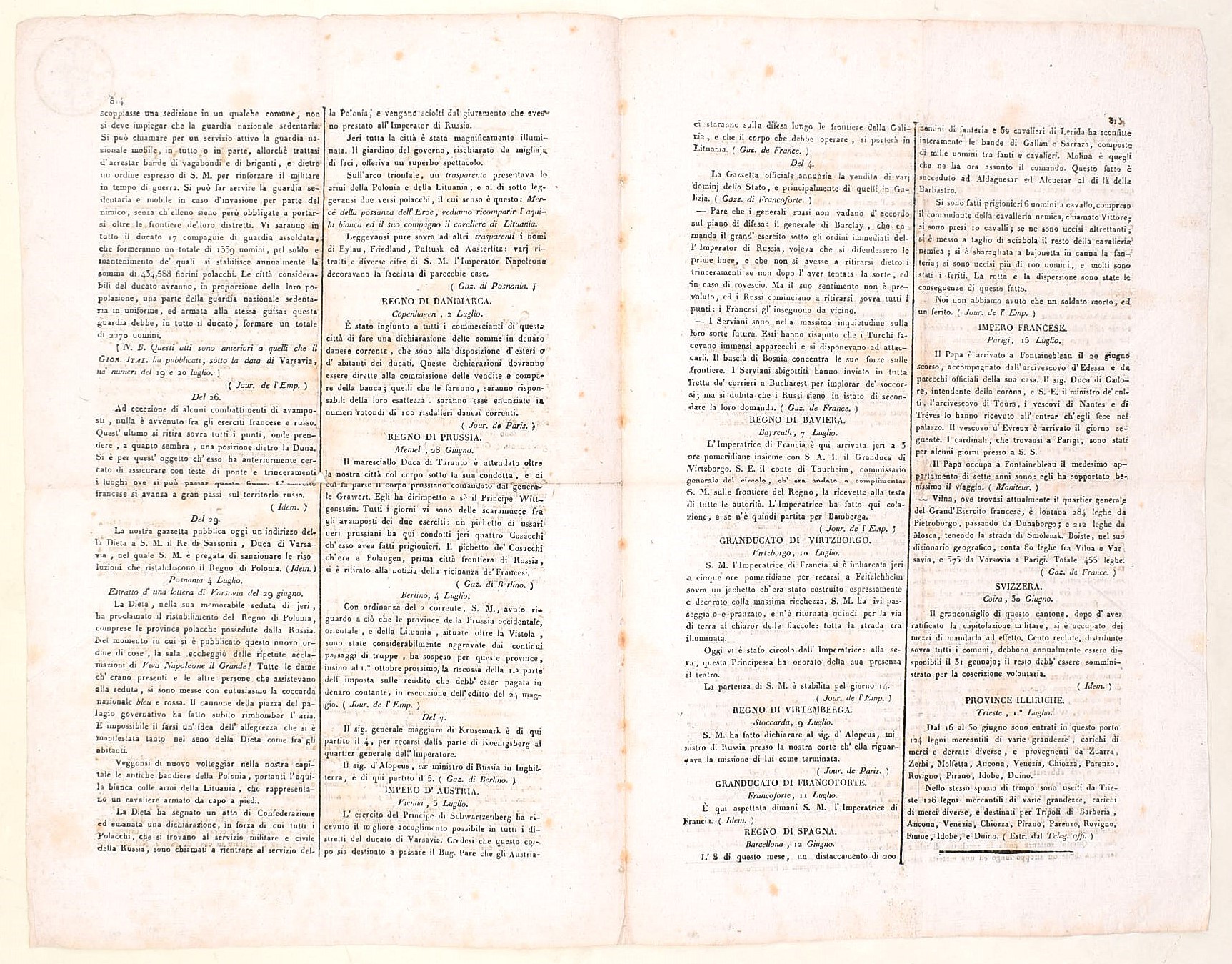 Giornale Italiano, n. 203, 1812 (Milano, martedì 21 luglio 1812), bifolio a stampa
