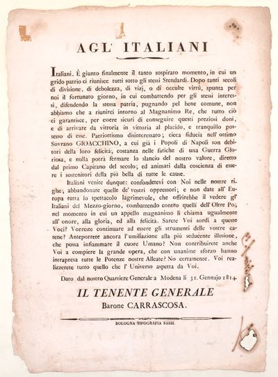 Carrascosa (tenente generale, barone), Agli Italiani, 31 gennaio 1814