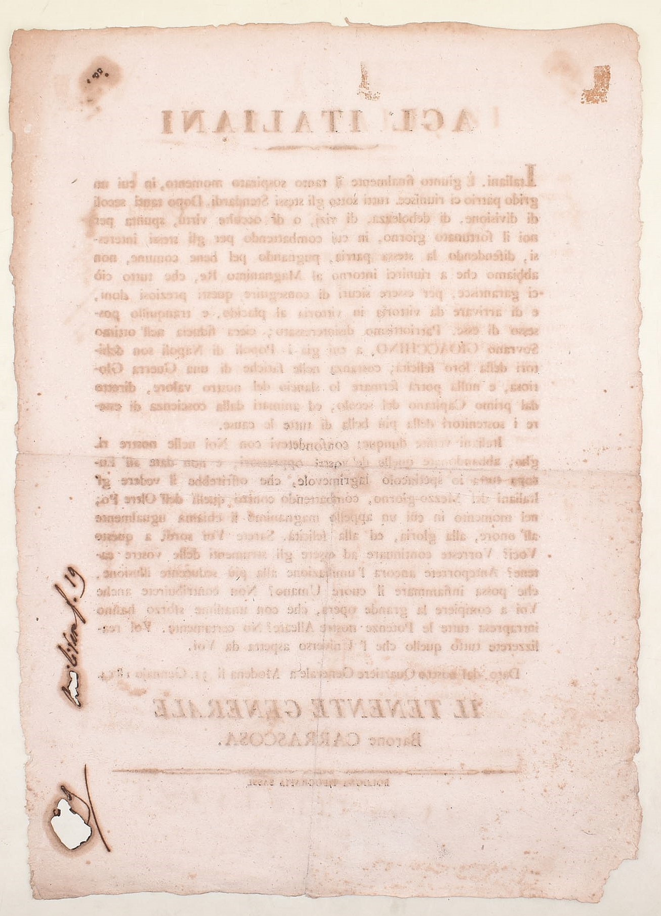 Carrascosa (tenente generale, barone), Agli Italiani, 31 gennaio 1814