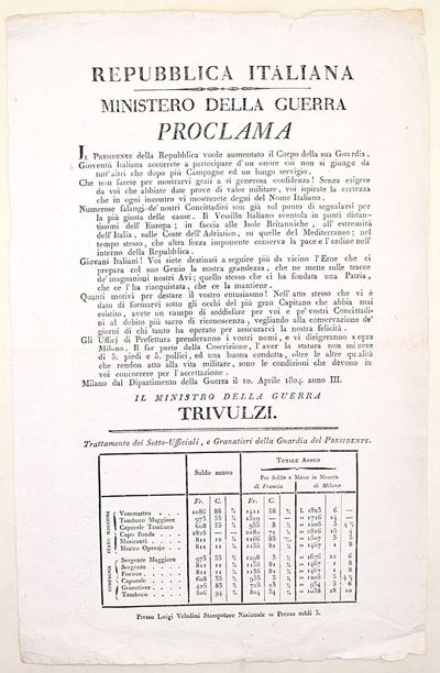 Repubblica Italiana – Ministero della Guerra, Proclama della Guardia Presidenziale (10 aprile 180...