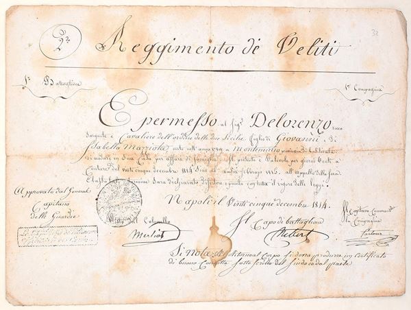 Reggimento de’ Veliti, De Lorenzo, 25 dicembre 1814