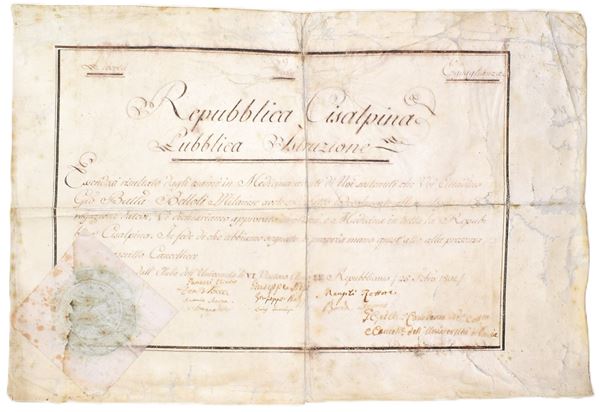 Repubblica Cisalpina. Laurea in Medicina, 1801