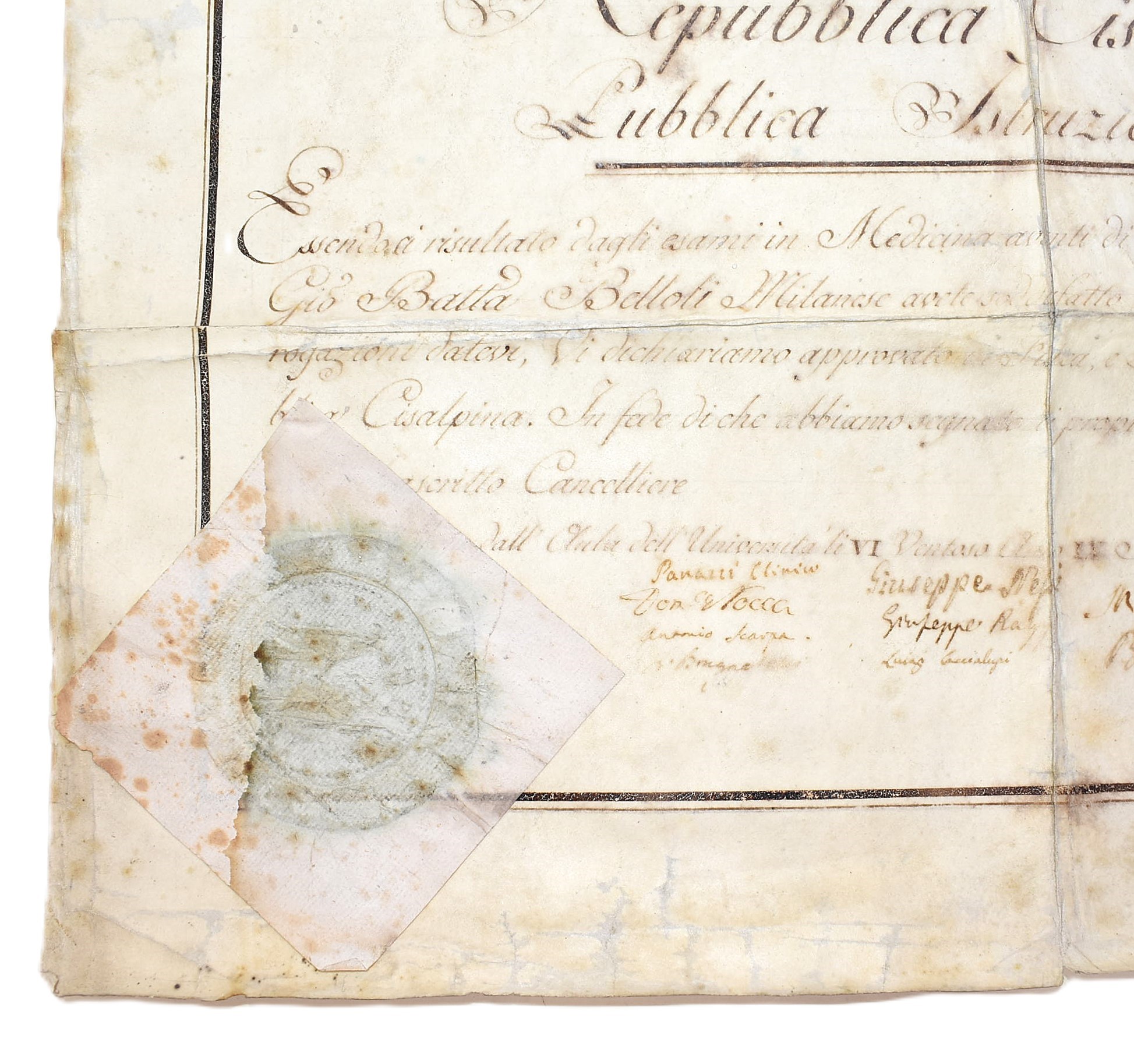 Repubblica Cisalpina, Diploma di laurea in Medicina, 1801