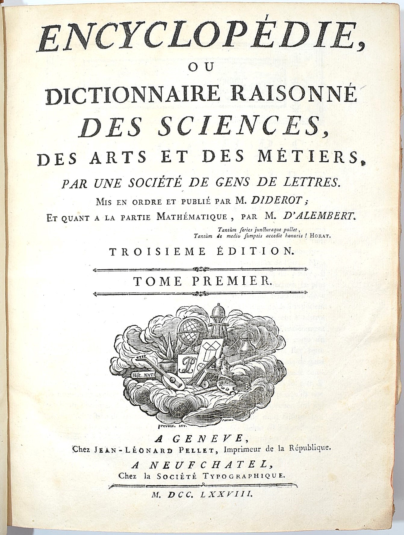 Diderot, D’Alembert, Encyclopédie — edizione terza, 39 volumi (1778-1779)