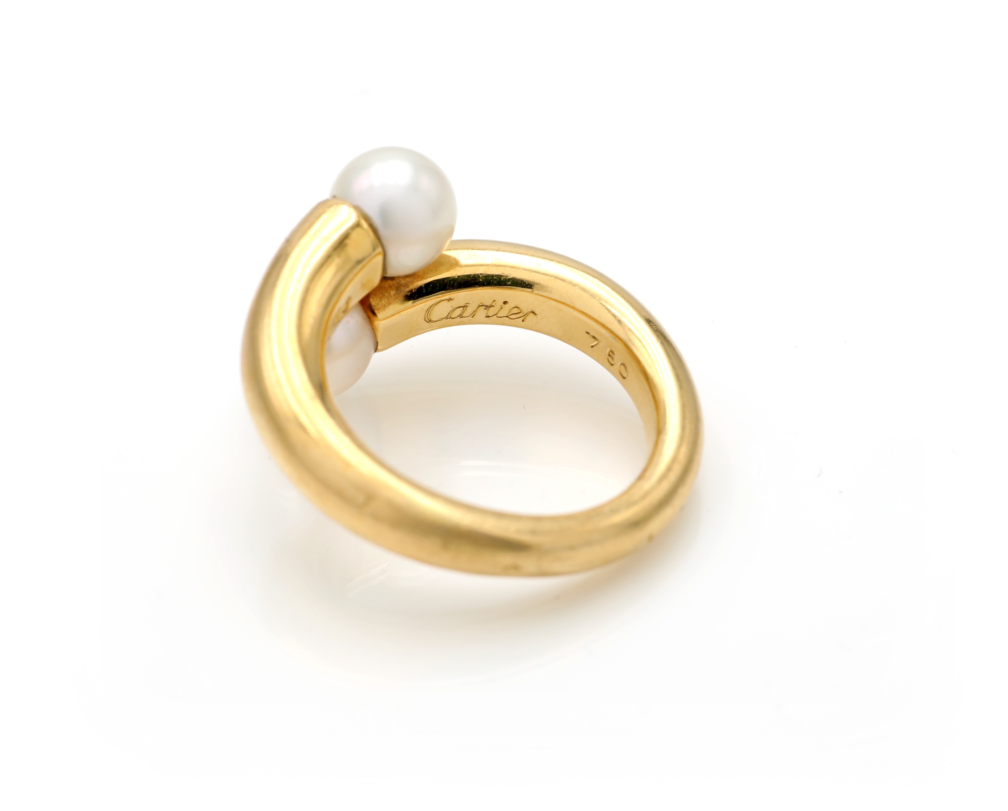 Cartier, Anello in oro giallo 750/000 con perle