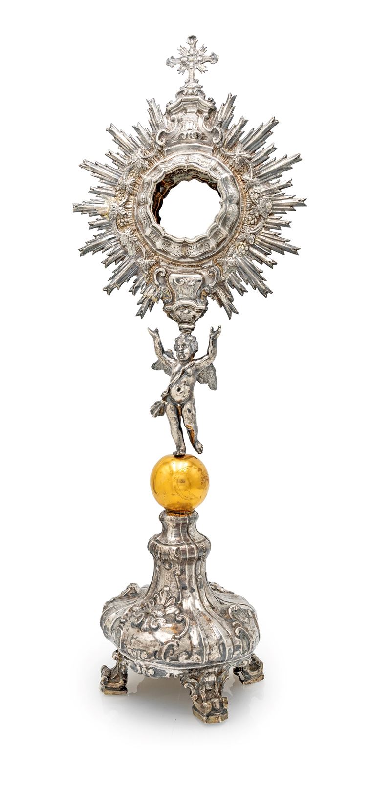 Ostensorio in argento, di gusto barocco