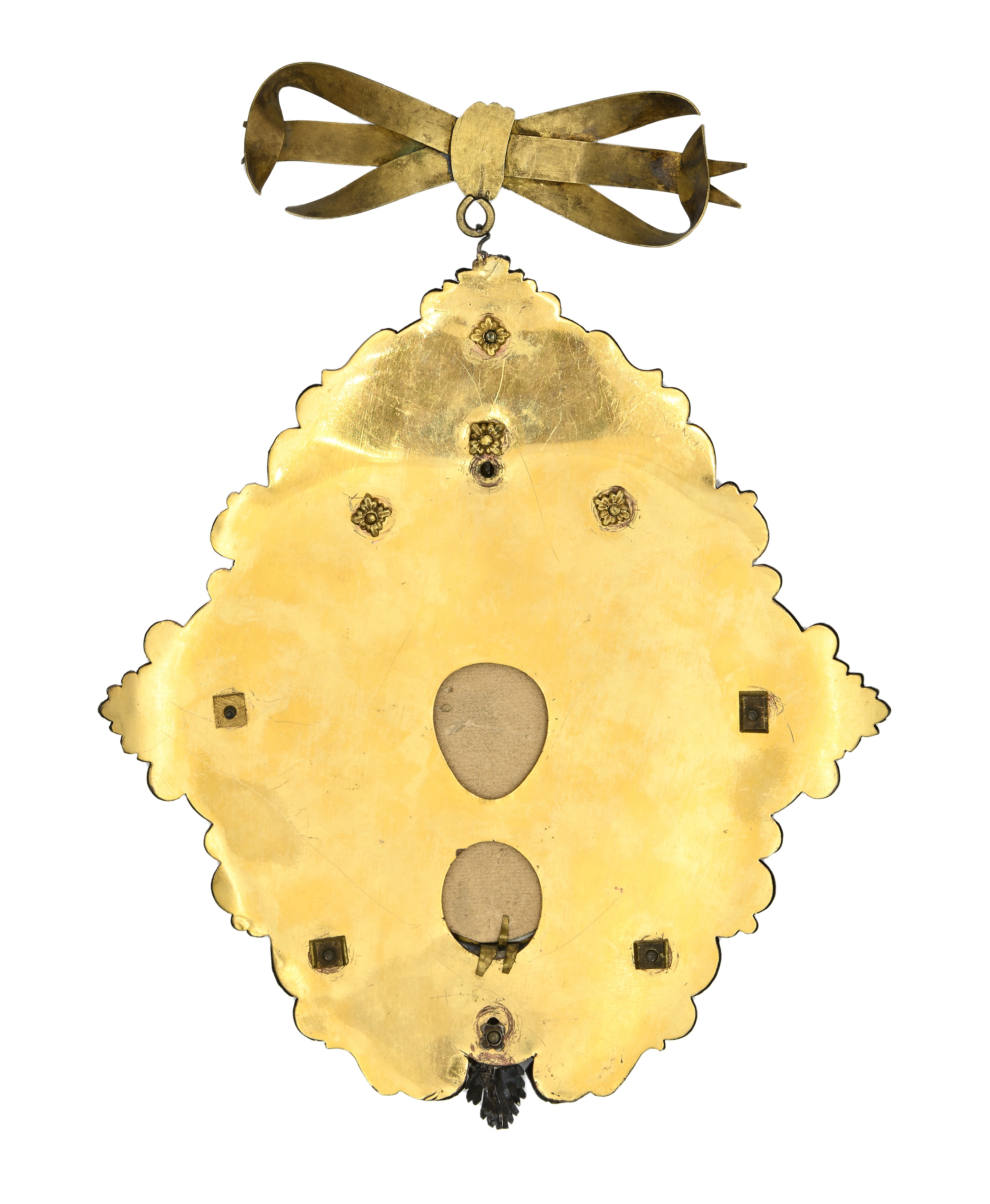 XIX secolo, Grande pendente in ottone e argento con miniatura e gemme rosse