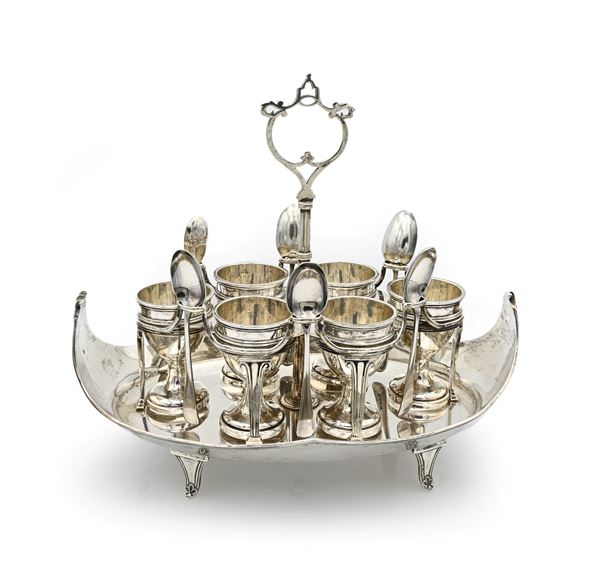 Servizio per uovo alla coque con cucchiaini, Goldsmiths & Silversmiths Company, 112 Regent Street, Londra 1911