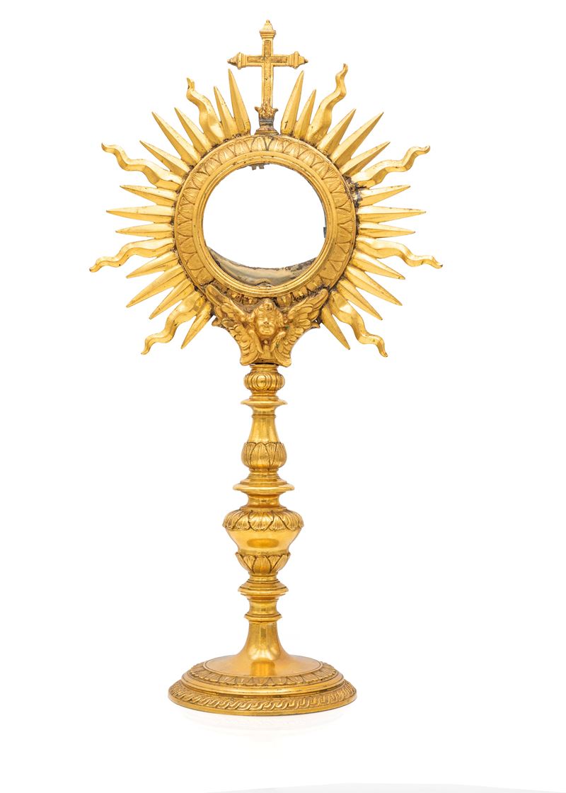 Ostensorio in bronzo dorato, XVIII secolo