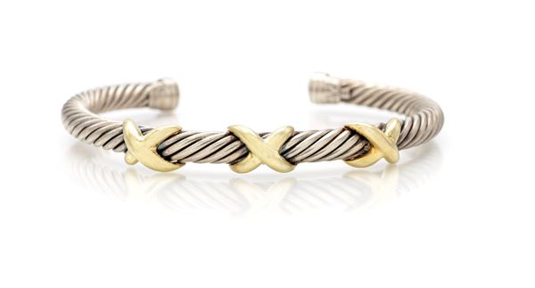 David Yurman cable bracciale in argento e oro giallo