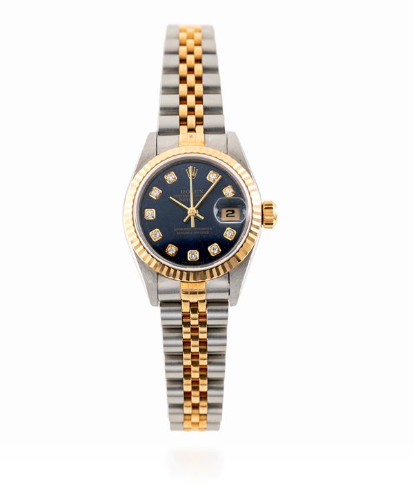 Rolex lady in oro e acciaio blu diamond dial