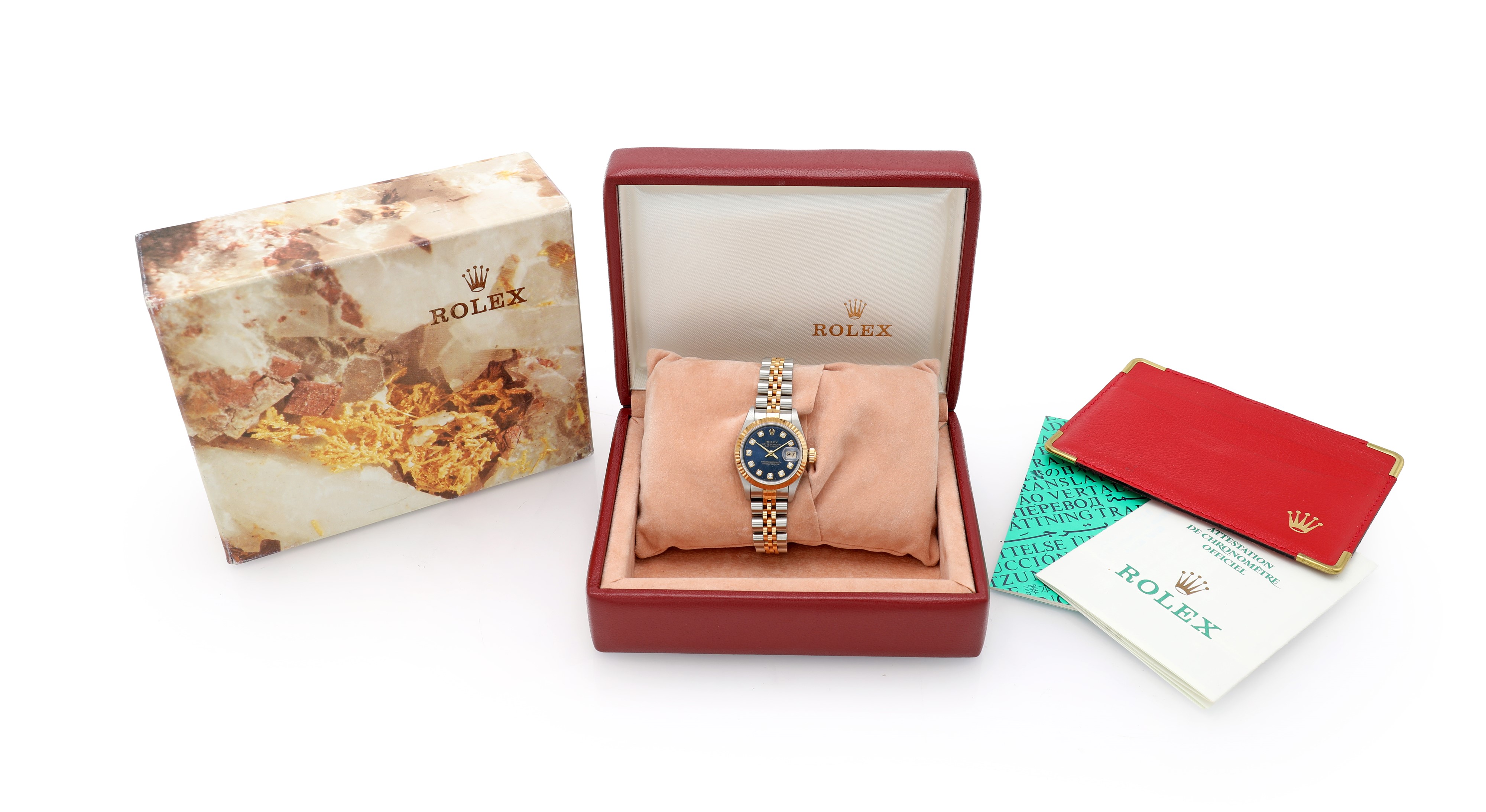 Rolex lady in oro e acciaio blu diamond dial