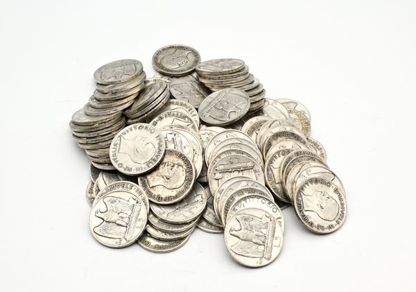 Lotto di 98 monete da 5 Lire 1926-1930 Regno d'Italia Vittorio Emanuele III  - Asta Asta a Tempo - Numismatica - Casa d'Aste Arcadia