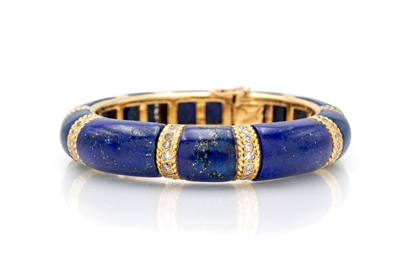 Van Cleef & Arpels bracciale rigido in oro, lapislazzuli e brillanti