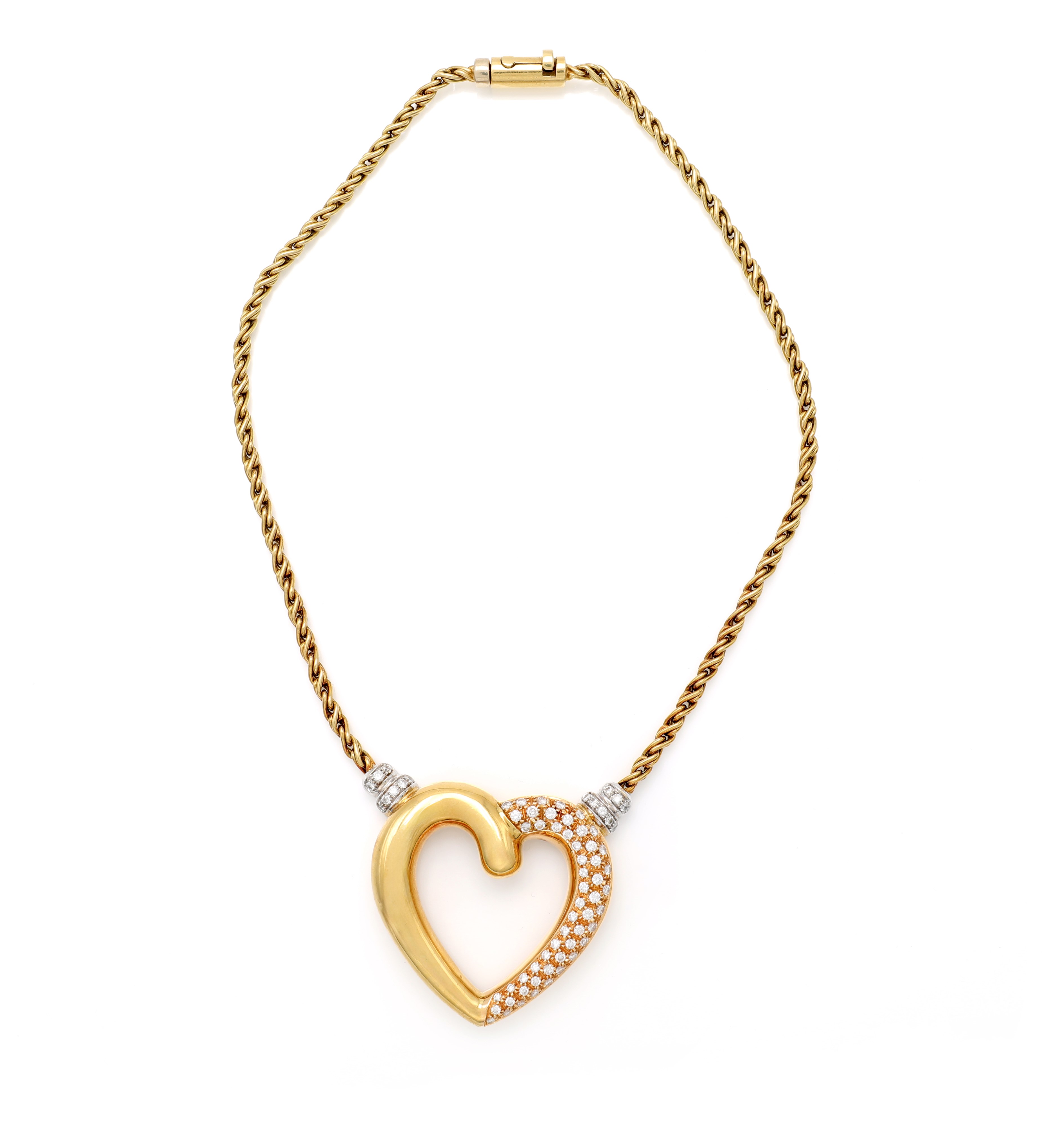 Girocollo in oro giallo e oro bianco 750/000 con diamanti rotondi brillanti (ct 2,50 ca), lunghez...